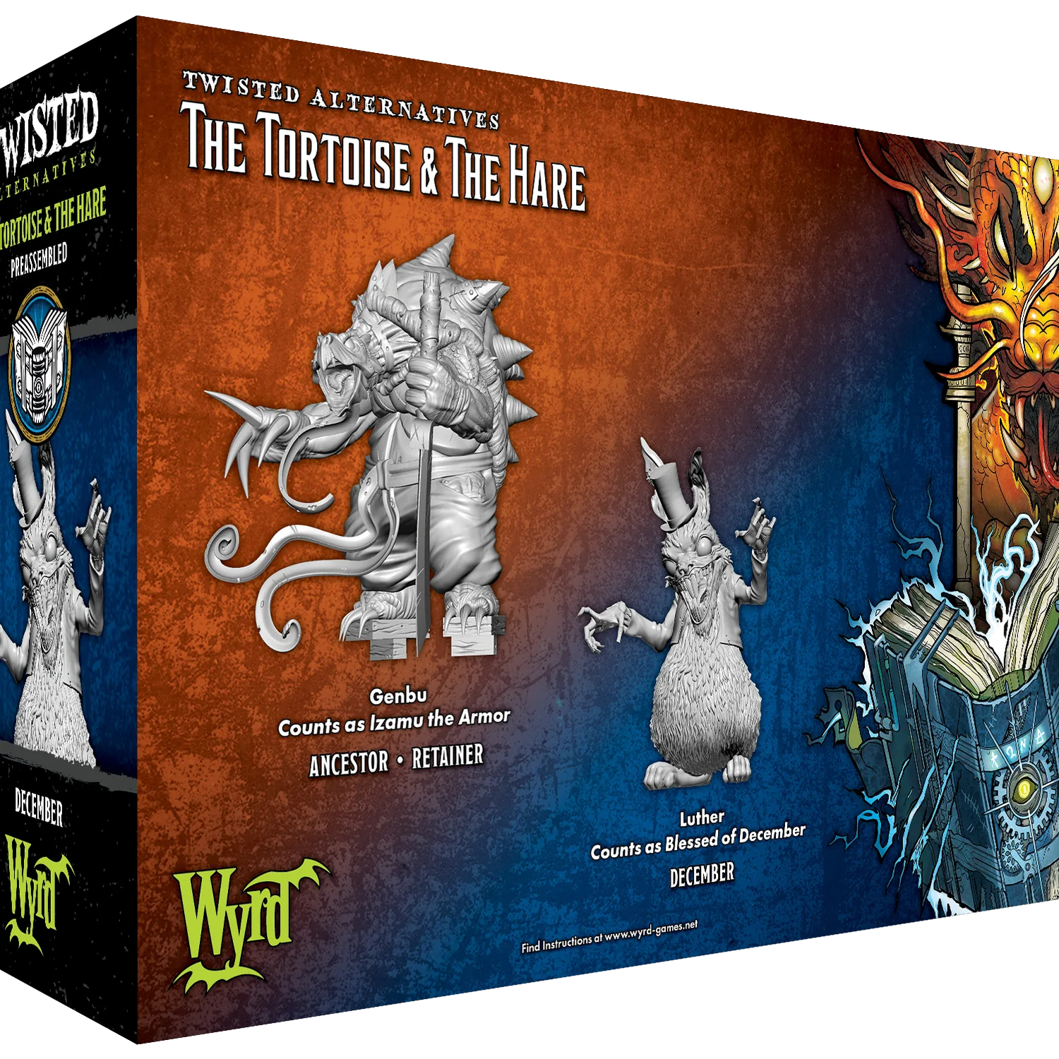 Malifaux (M3E) Twisted Alternatives “Tortoise & The Hair” Set, 32 mm Scale Model Plastic Figures Back of Box