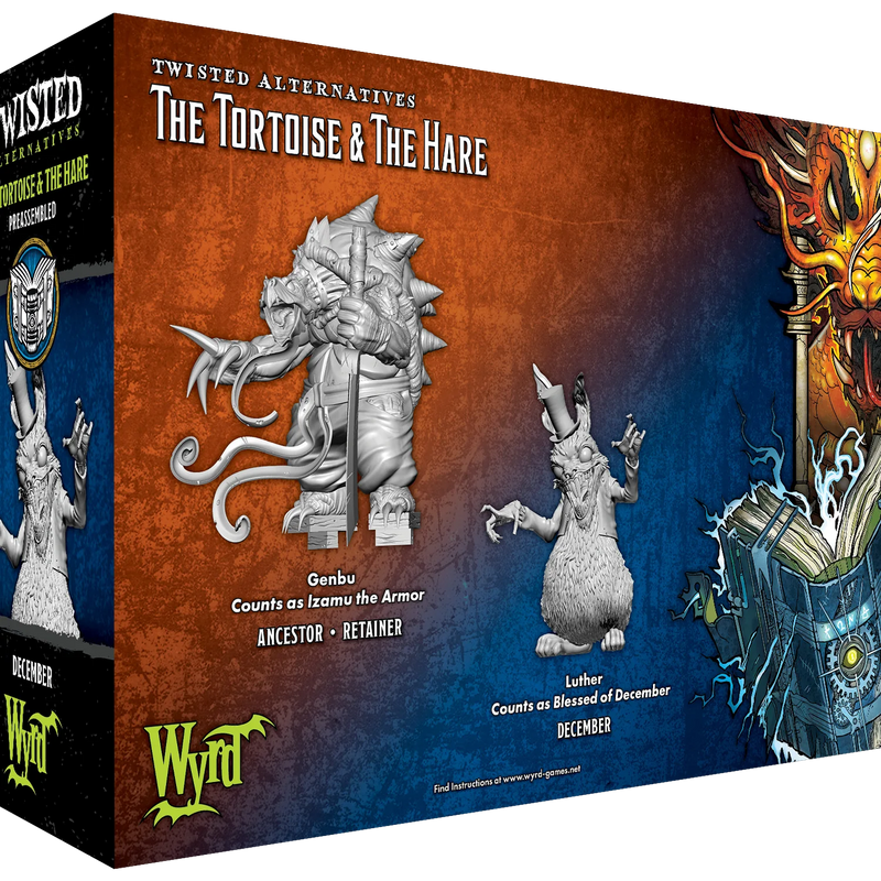 Malifaux (M3E) Twisted Alternatives “Tortoise & The Hair” Set, 32 mm Scale Model Plastic Figures Back of Box