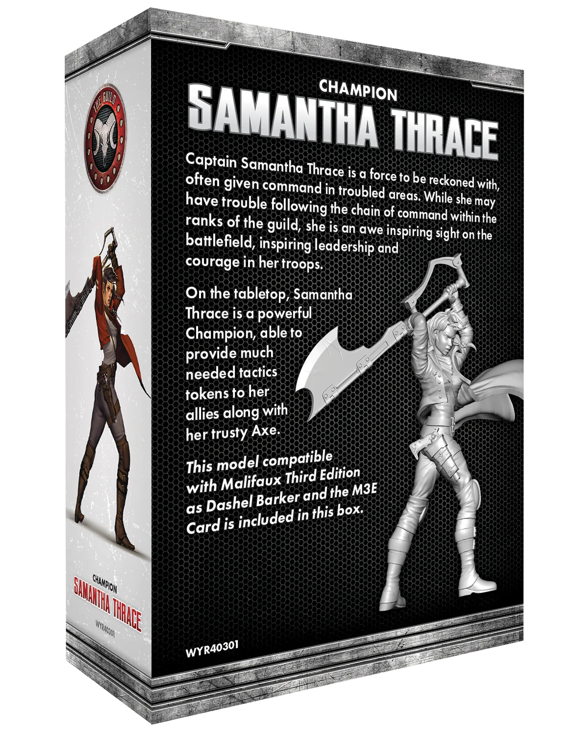 The Other Side – The Guild “Samantha Thrace” Champion, 32 mm Scale Model Plastic Figure Back of Box