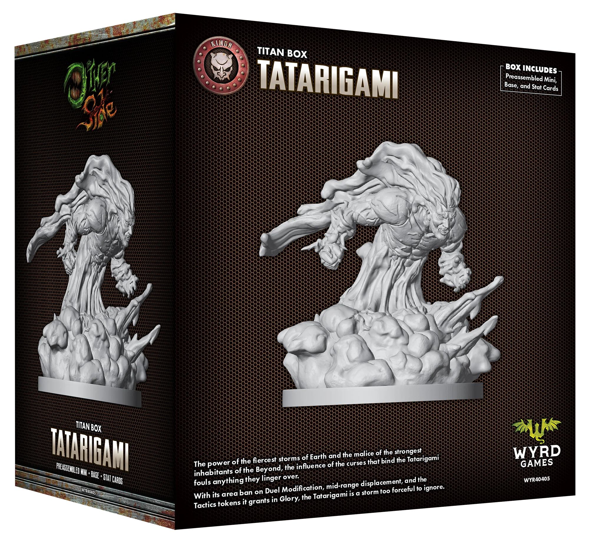 The Other Side Kimon “Tatarigami” Titan Box, 32 mm Scale Model Plastic Figure Back of Box