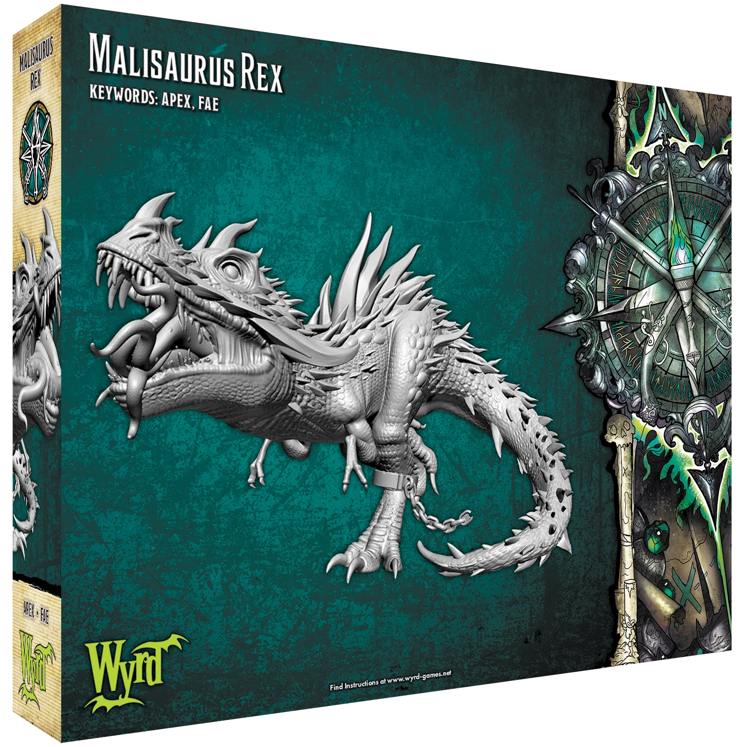 Malifaux (M3E) The Explorer Society “Malisaurus Rexl”, 32 mm Scale Model Plastic Figure Back of Box