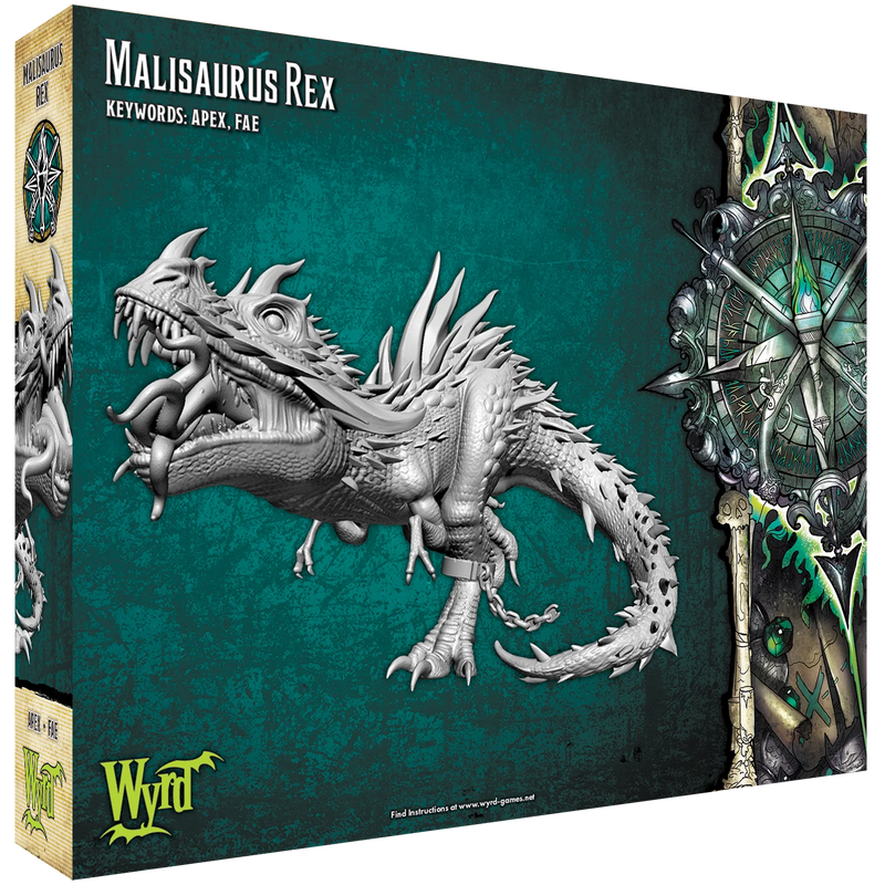 Malifaux (M3E) The Explorer Society “Malisaurus Rexl”, 32 mm Scale Model Plastic Figure Back of Box