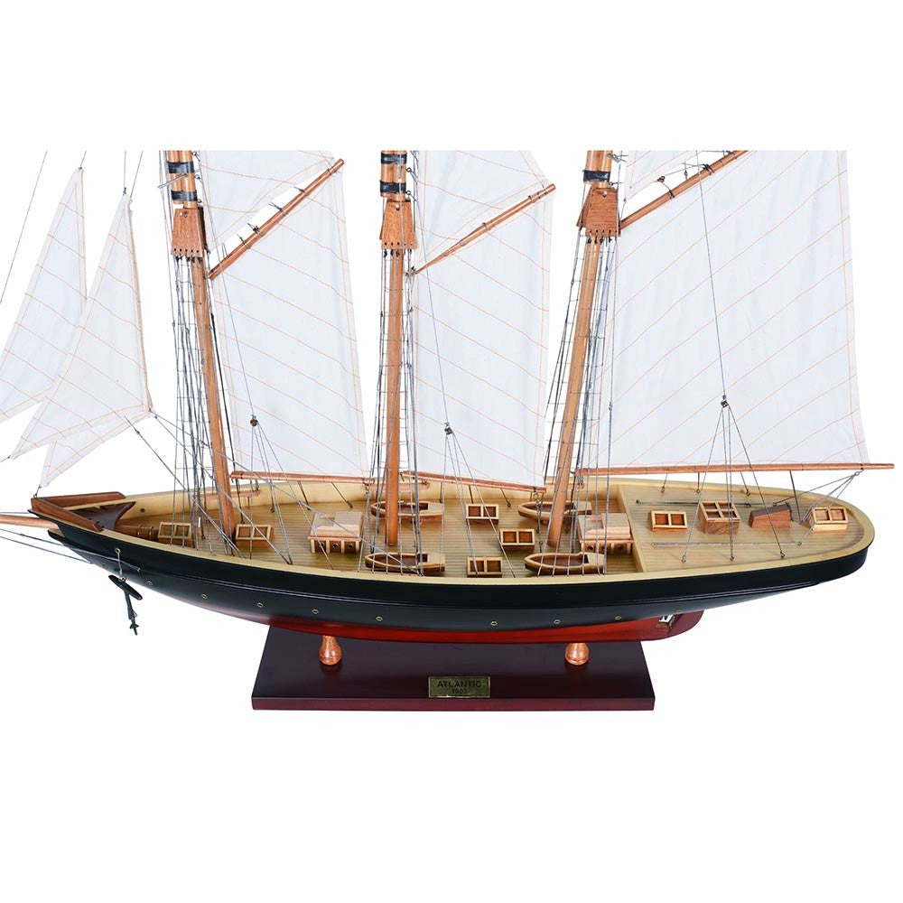 Captain Heritage Atlantic Painted Large Sailboat Schooner Yacht, displaying an overhead view of the wooden deck planking and deckhouses.