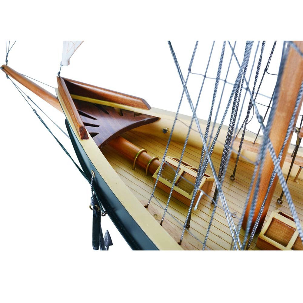 Captain Heritage Atlantic Painted Large Sailboat Schooner Yacht, displaying the foredeck timber joinery and bowsprit assembly.