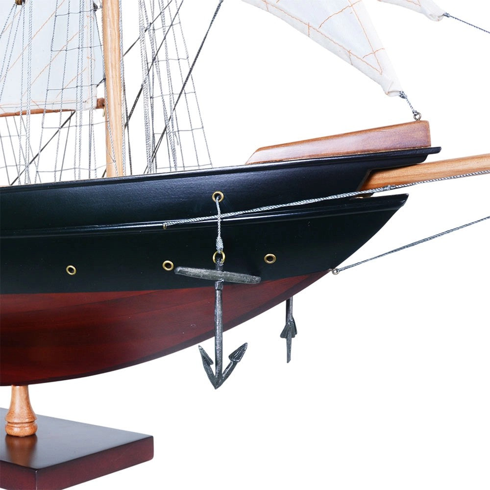Captain Heritage Atlantic Painted Large Sailboat Schooner Yacht, showcasing the detailed metal anchors hanging from the black upper hull.
