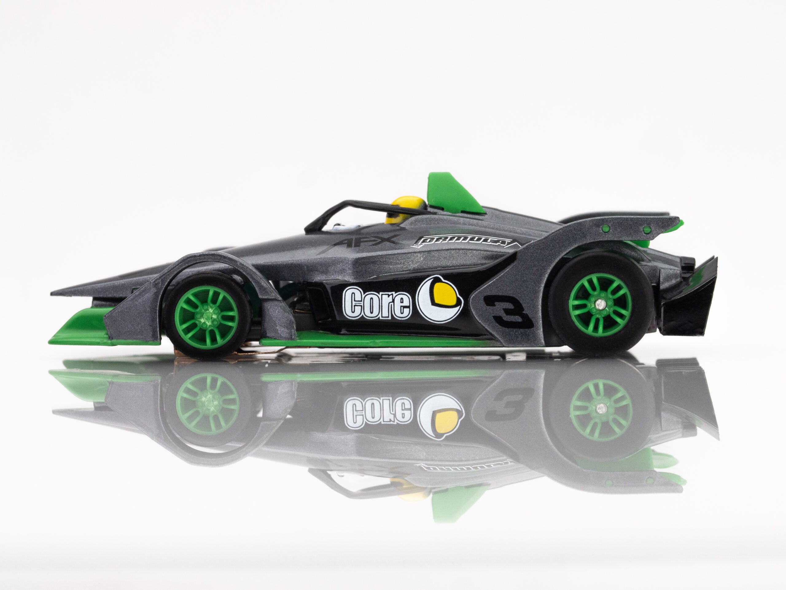 Side profile of Formula N #3 slot car showing sleek design and race number 3