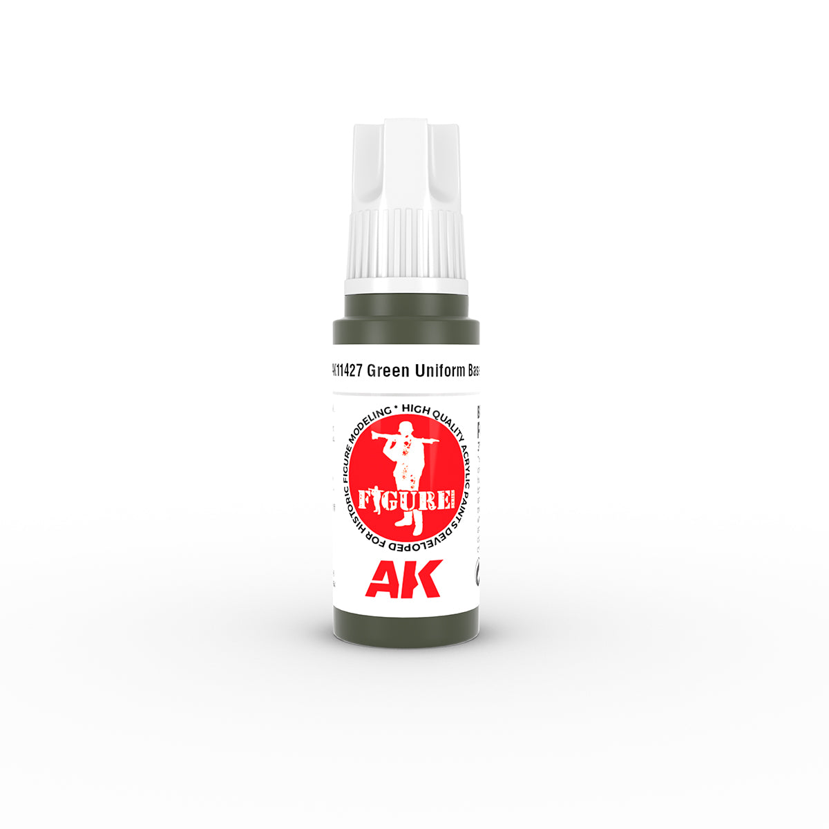 AK Interactive 3rd Gen Acrylic Green Uniform Base AK11427 in a 17ml dropper bottle with patented viewing cap.