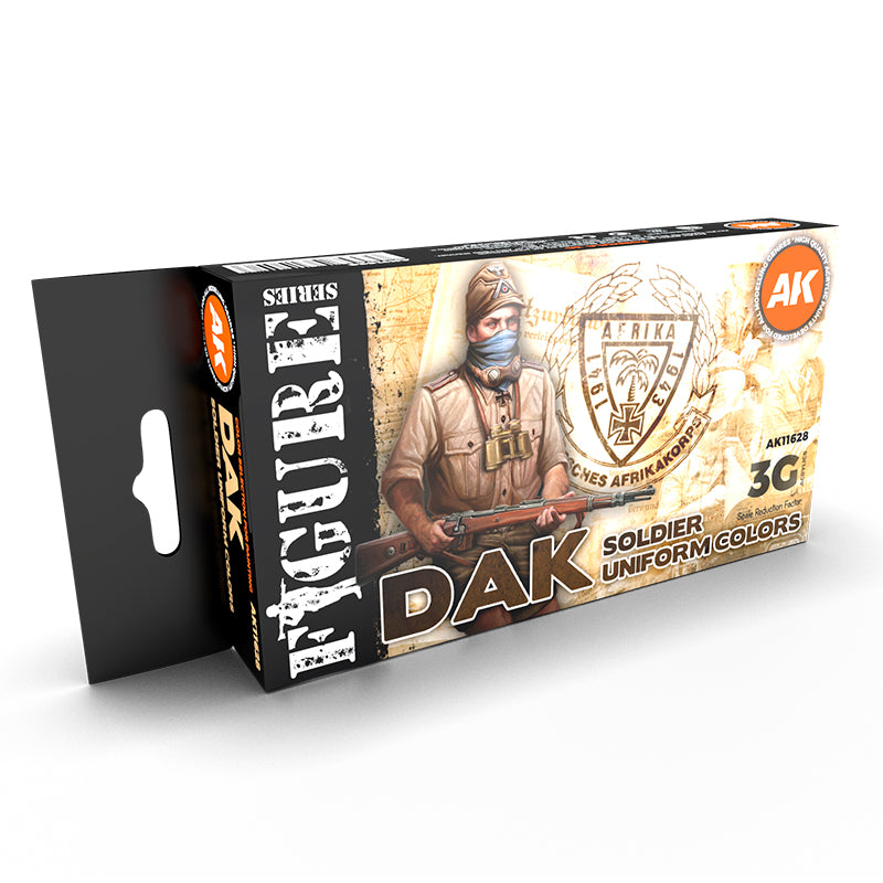 AK Interactive WWII DAK Soldier Uniform Colors 6-paint set box from the 3rd Gen Figures Series.