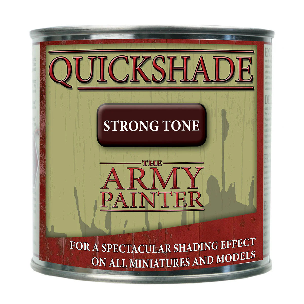 250ml tin of The Army Painter Quickshade Dip Strong Tone for high-speed miniature shading.