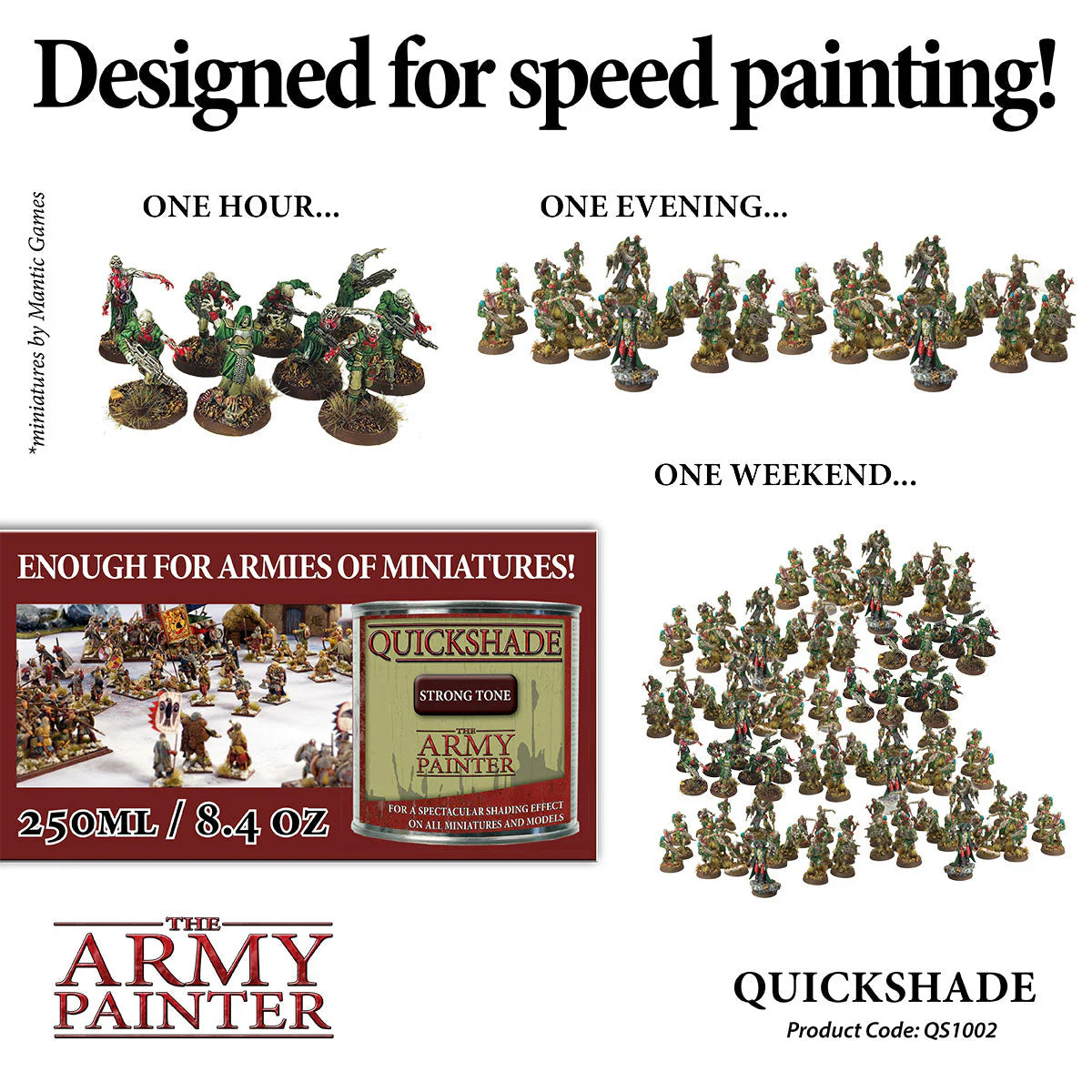 Demonstration showing how one 250ml tin of Strong Tone provides enough varnish to shade an entire army.