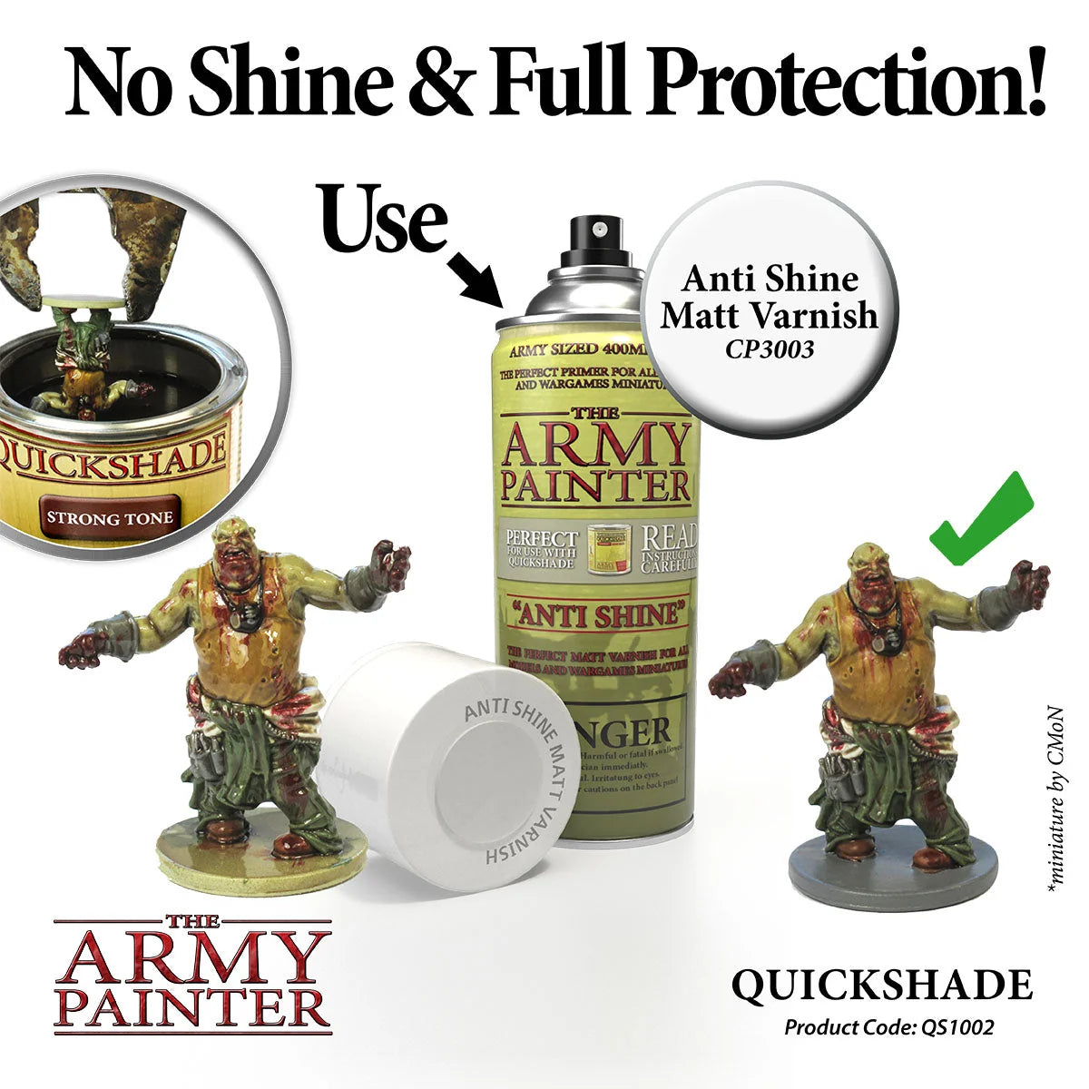 Comparison of a glossy dipped miniature before and after applying Anti-Shine Matt Varnish spray.