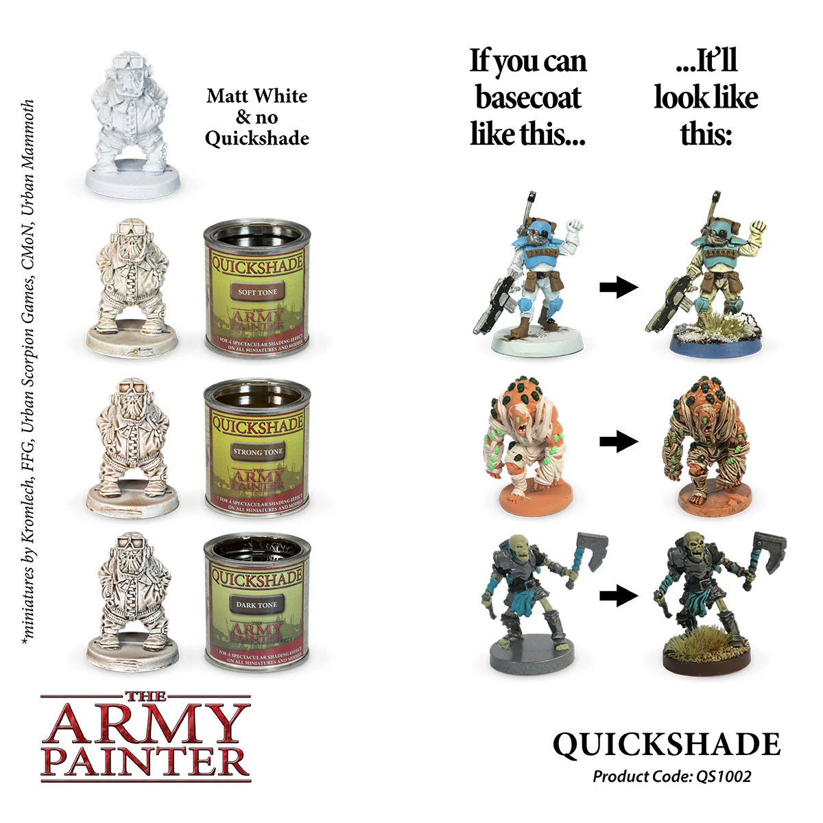 Visual swatch comparison showing Soft Tone, Strong Tone, and Dark Tone applied over basecoated models.