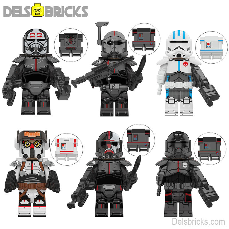 DelsBricks Star Wars The Bad Batch set of 6 Lego-compatible minifigures front view