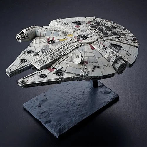 Bandai Spirits 1/144 Millennium Falcon model kit Rise of Skywalker edition on flight stand