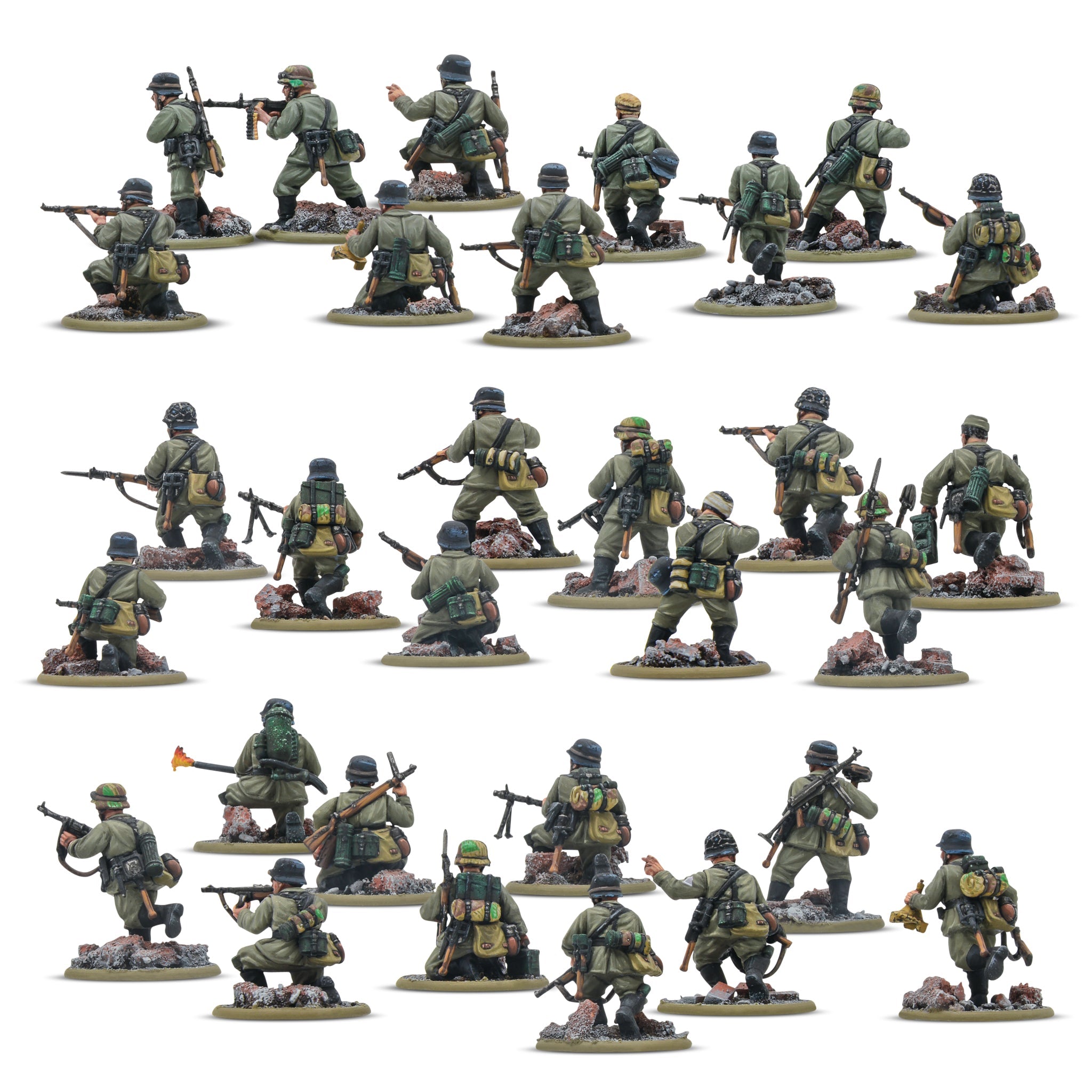 Painted 28mm German Veteran Infantry Squad for Bolt Action Tabletop Rear View