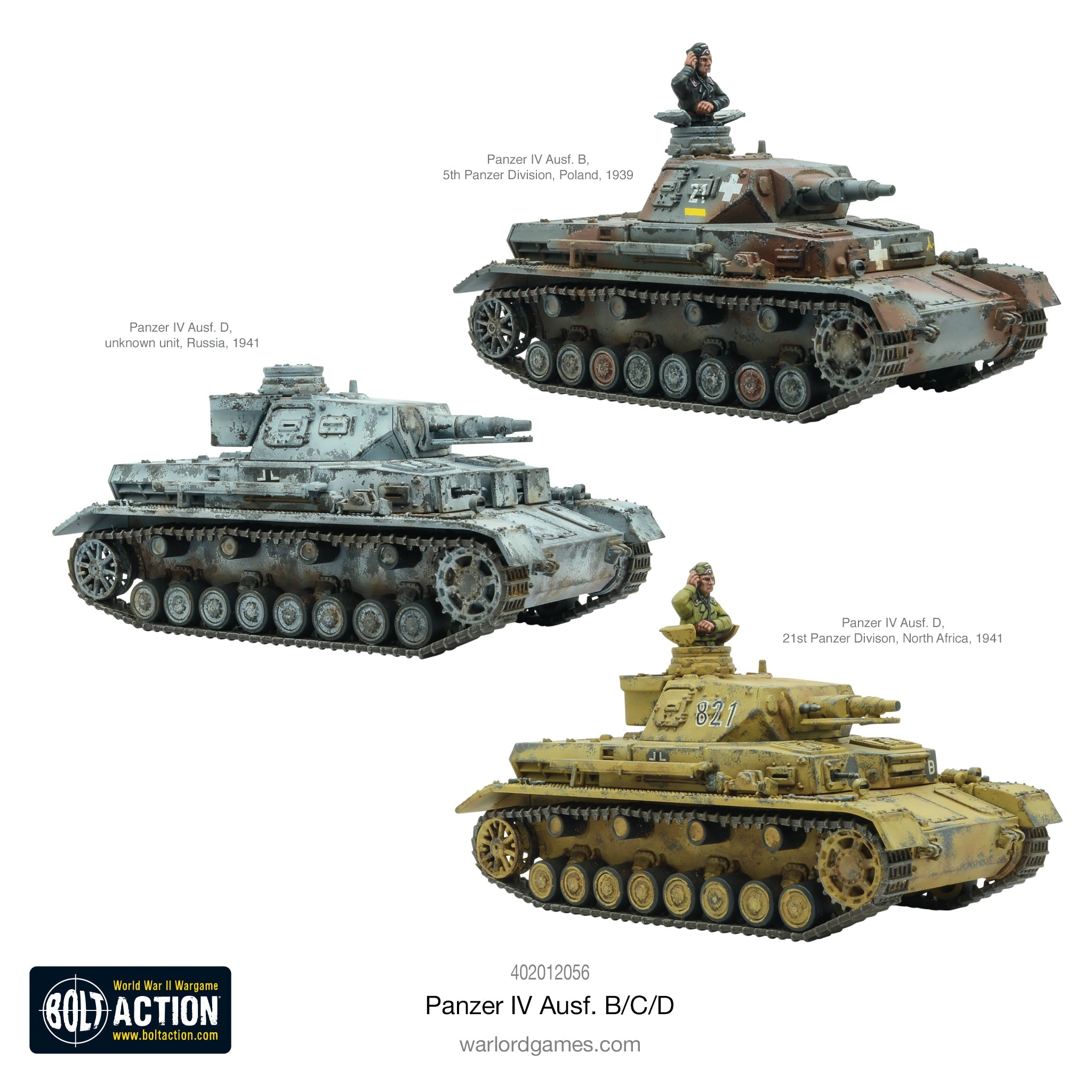 Bolt Action Panzer IV Ausf. B/C/D WWII German Tank 28 mm Scale Model Kit Example Painted Unit Variants