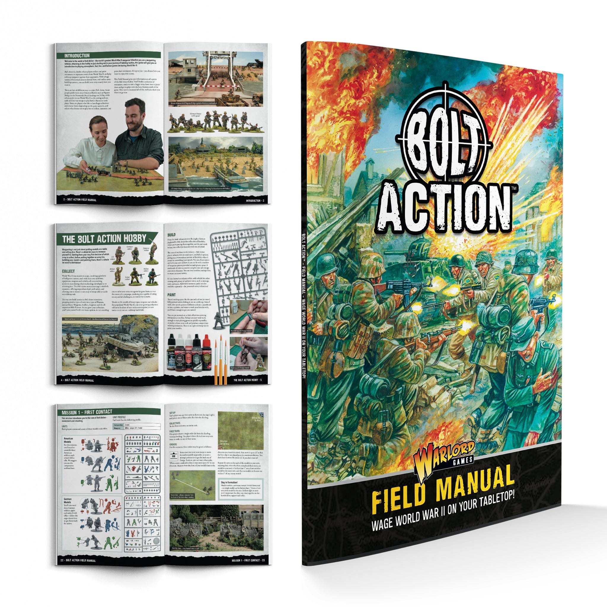 Open Pages of the Bolt Action Field Manual Detailing Hobby Assembly and Painting
