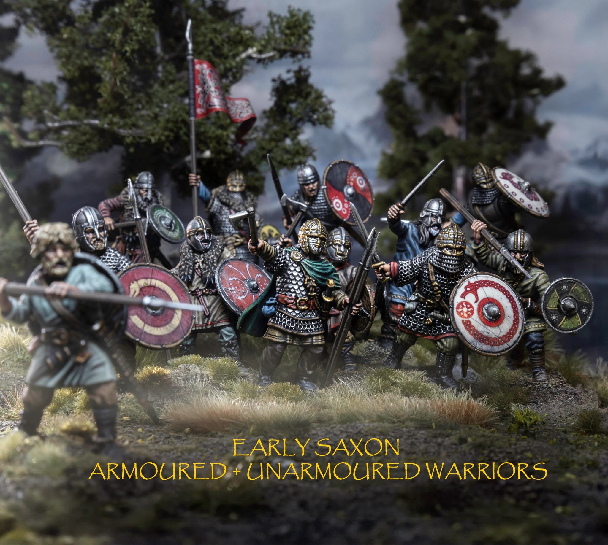 Early Saxon Armoured Warriors, 28 mm Scale Model Plastic Figures Example Diorama