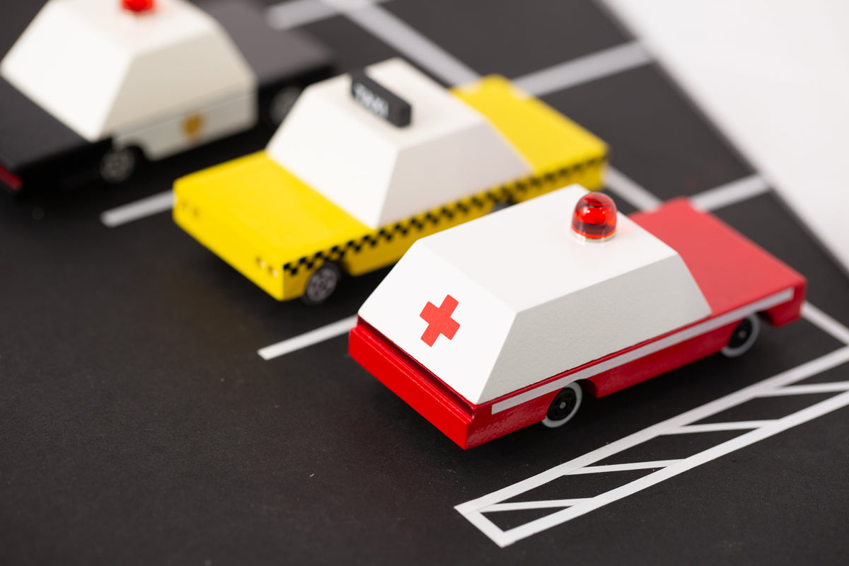 Candylab Toys Ambulance Wooden Vehicle – Displayed on City Parking Lot