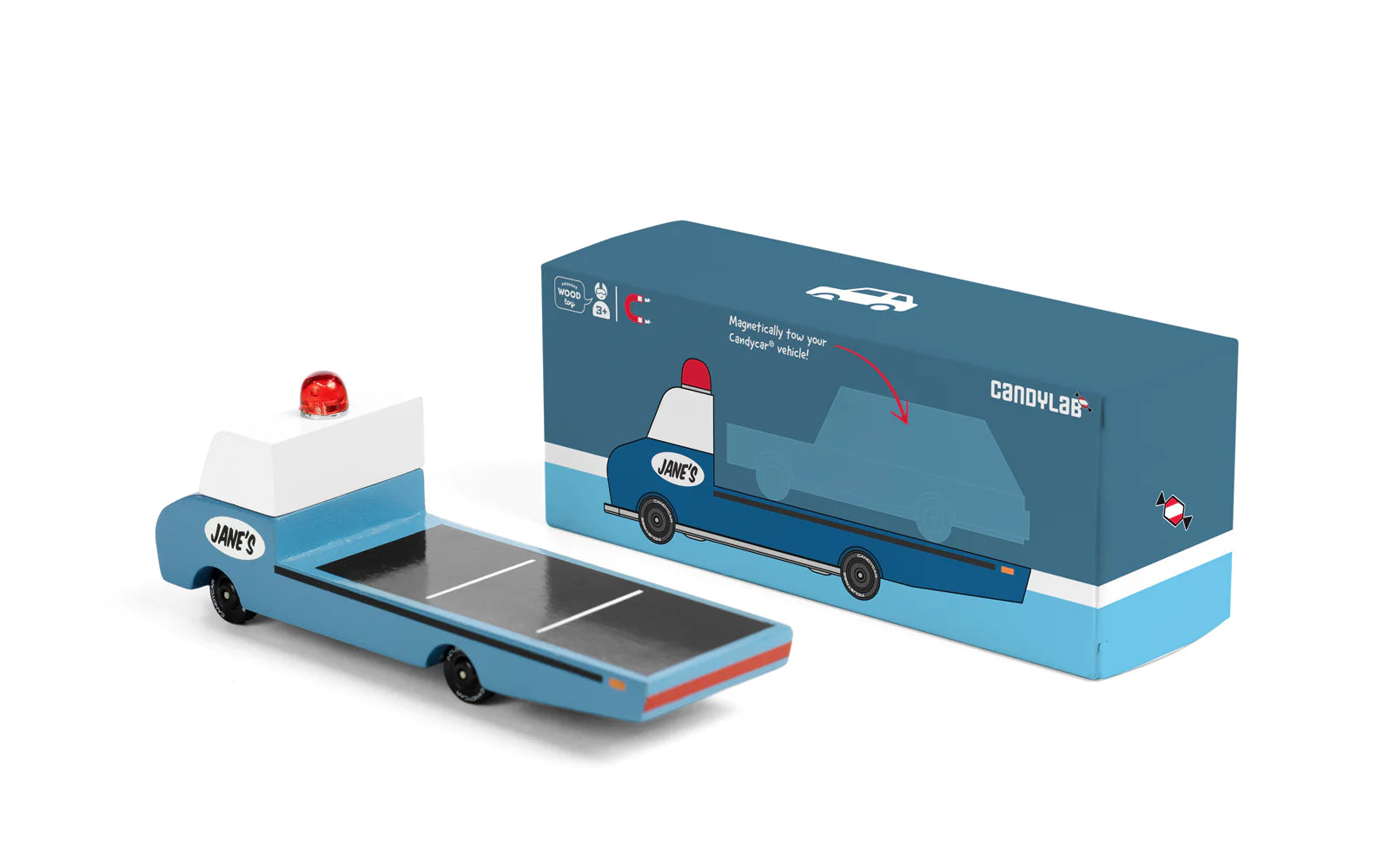 Candylab Toys Jane’s Tow Truck – Wooden Toy Vehicle with Candycar Packaging