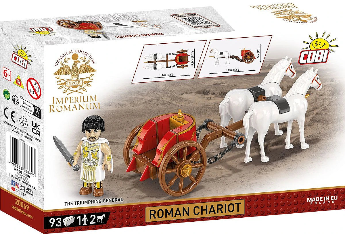 Rear view of the assembled COBI Roman Chariot (20069) showing the chariot platform and wheel detail.