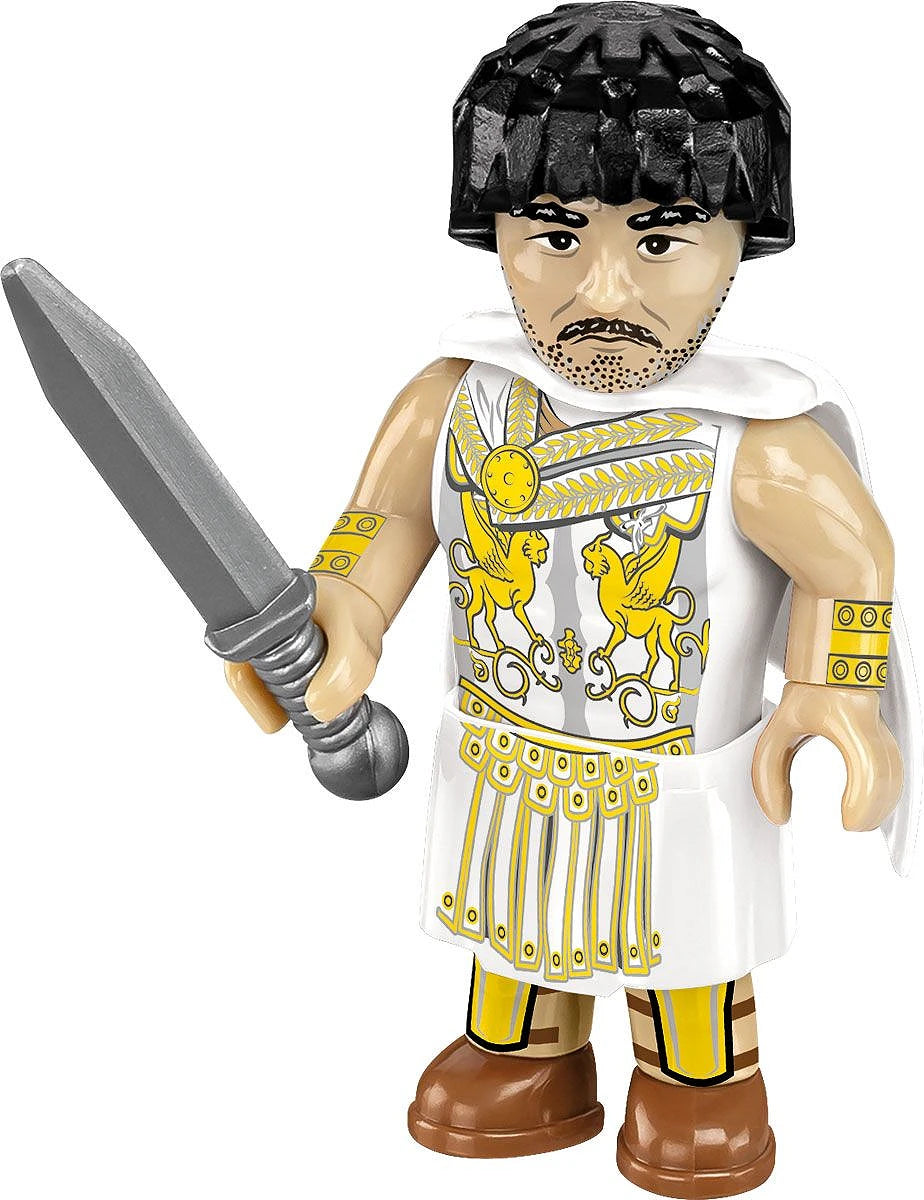 Close-up of the Roman General figure with Gladius sword and ceremonial cape prints.