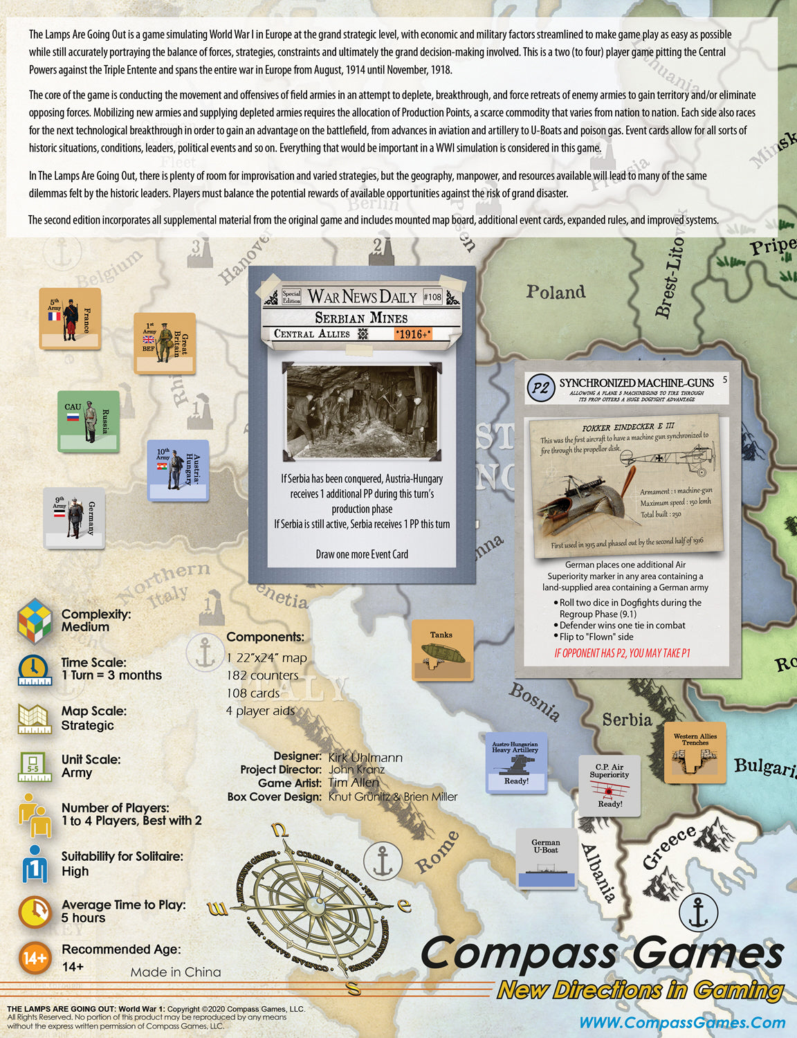 Back box layout displaying map graphics component metrics unit scales and historical quote from Sir Edward Grey