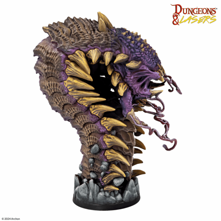 Profile view of the completed Sandwyrm model highlighting its dynamic curved posture and heavy chitinous armor plating