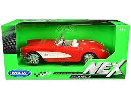 Chevrolet Corvette Convertible 1957 (Red/ White), 1/24 Scale Diecast Car Window Box