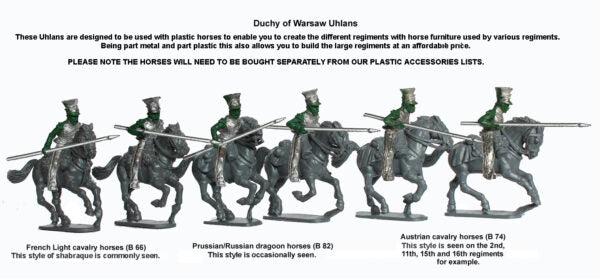 Set of 6 metal riders representing Duchy of Warsaw Uhlans for Napoleonic tabletop