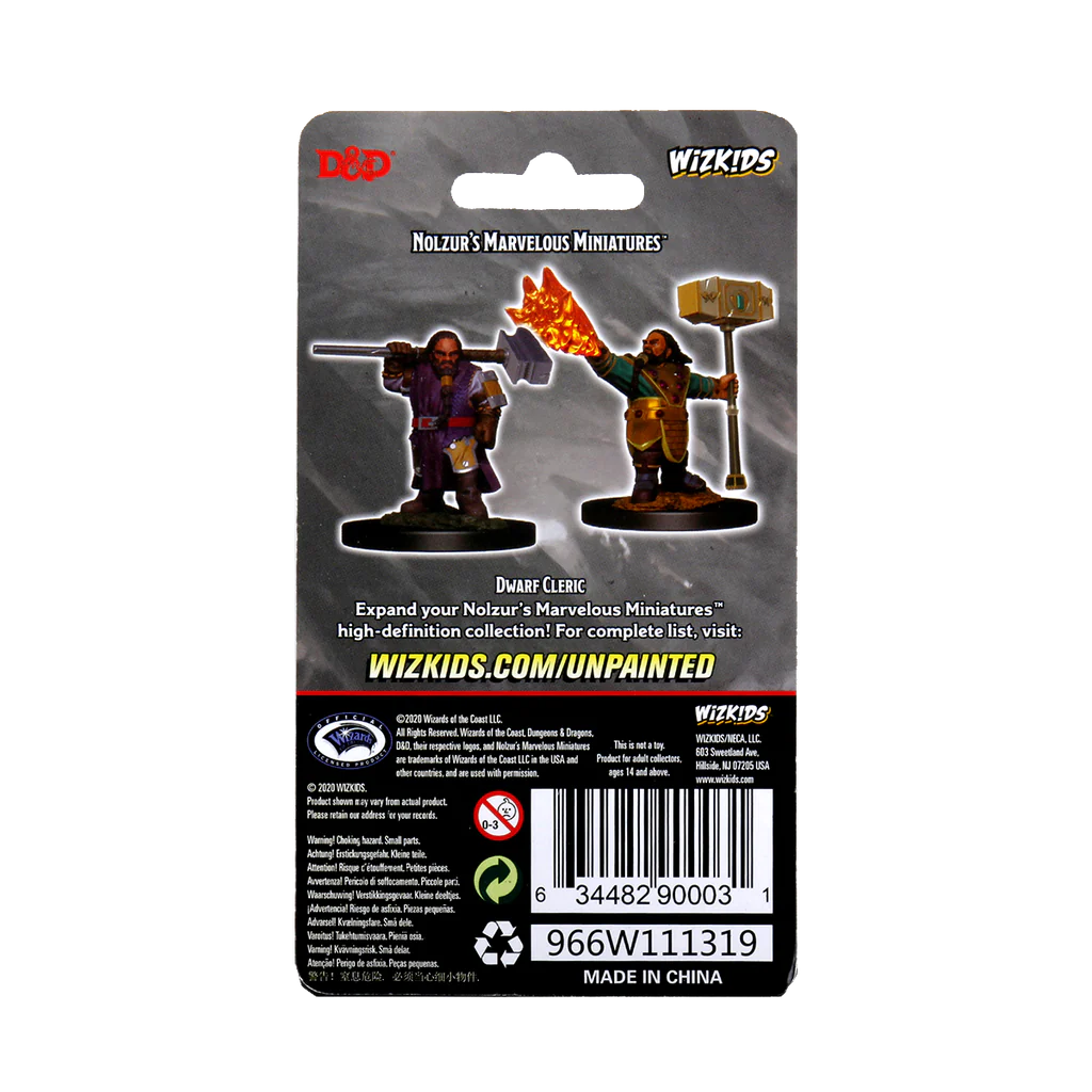 D&D Nolzur’s Marvelous Unpainted Miniatures: Dwarf Cleric Back of Packaging