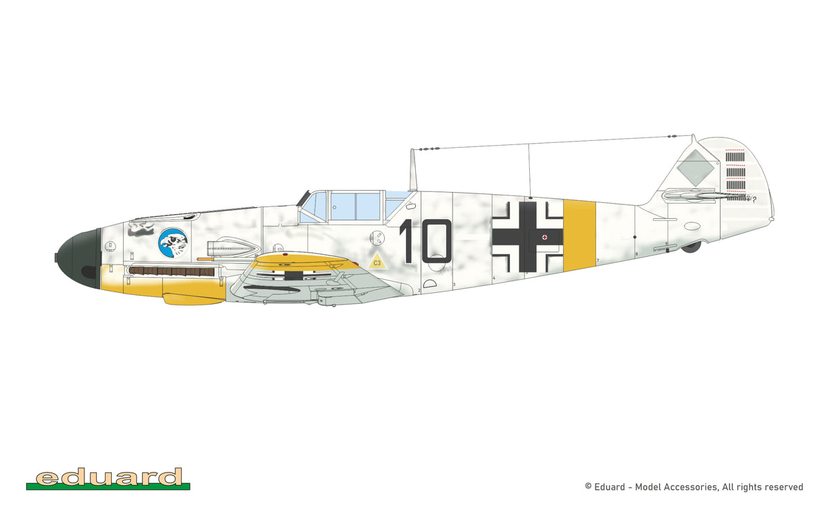 Winter camouflage scheme for Bf 109F-2 flown by Hans Strelow 5 JG 51 in March 1942 