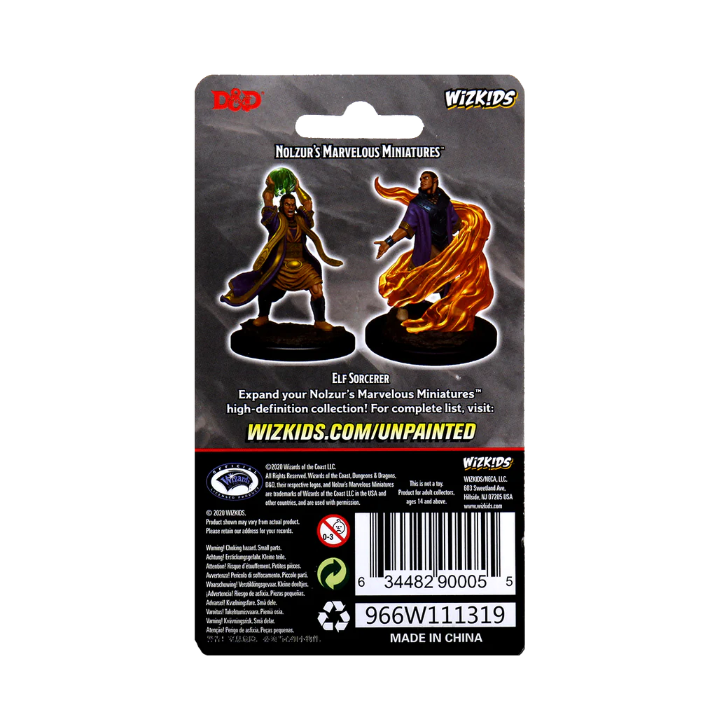 D&D Nolzur’s Marvelous Miniatures: Male Elf Sorcerer Back of Packaging