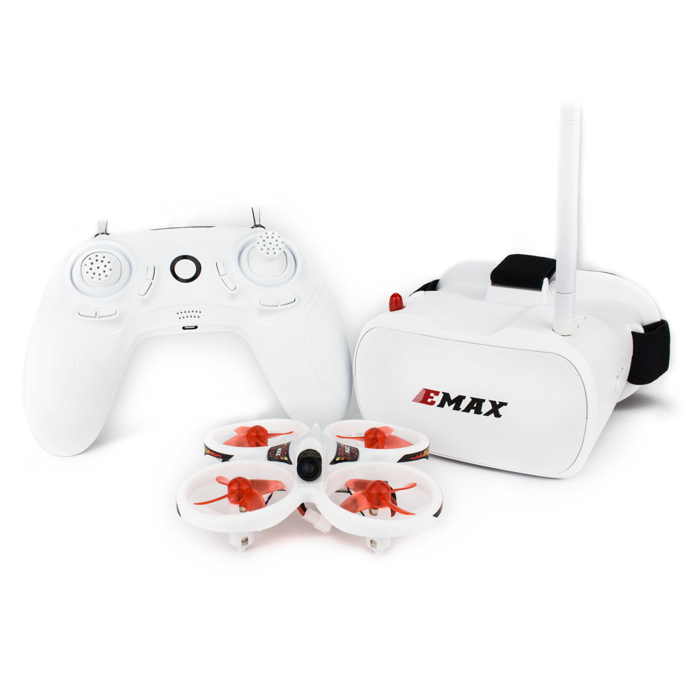 The complete EMAX EZ Pilot RTF kit includes the drone, radio controller, and FPV goggles.