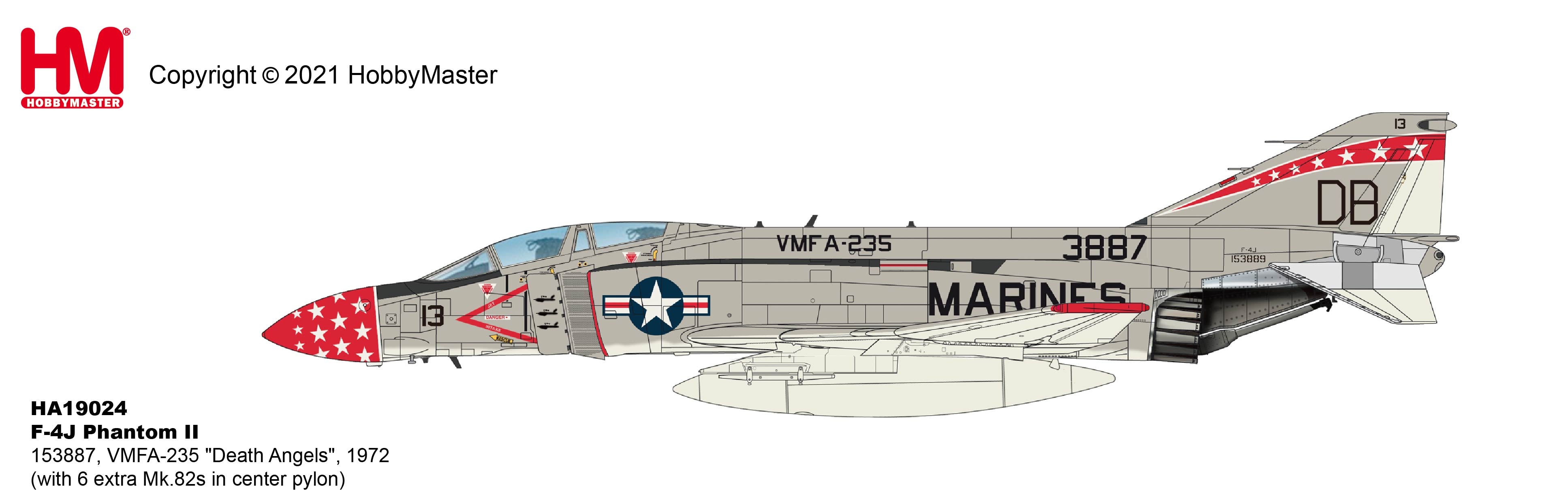 Illustration of F-4J Phantom II BuNo 153887 VMFA-235 Death Angels 1972 1/72 scale