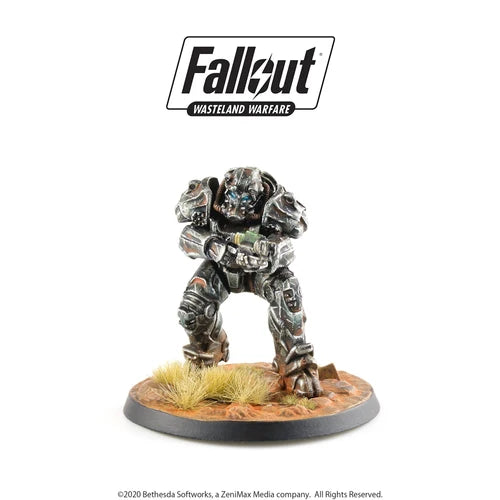 Detailed view of a studio-painted 32mm scale resin T-60 Power Armour Knight miniature