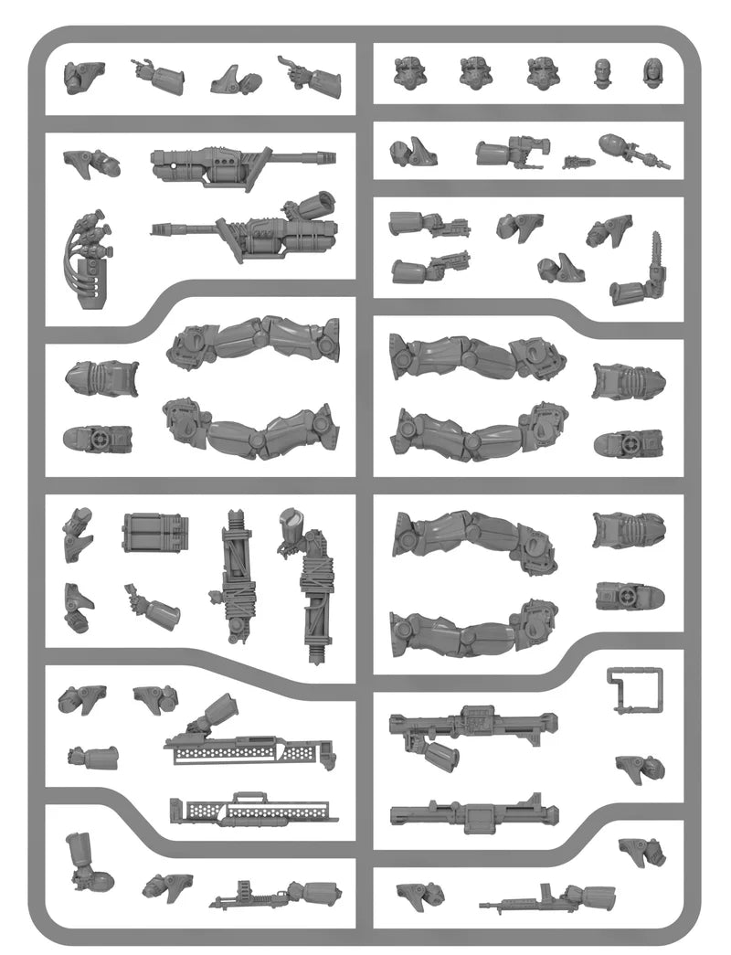 Fallout High-fidelity multi-part hard plastic sprue for T-45 Power Armor miniatures