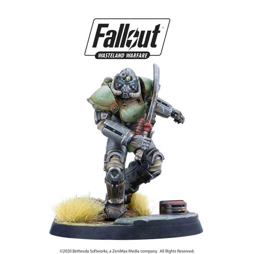 Studio painted 32mm scale resin T-51 Power Armour miniature wielding a Shishkebab blade