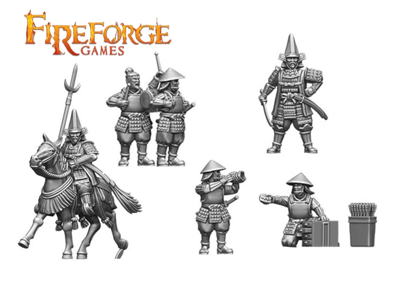 Assembled Fireforge Games Samurai Command 28mm Figures – Mounted and Foot Officers