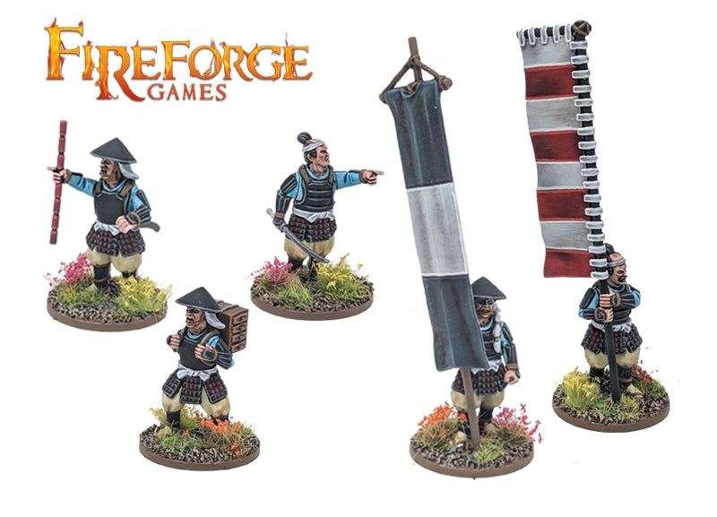 Fireforge Games Samurai Command 28mm Plastic Ashigaru Officer and Banner Bearers