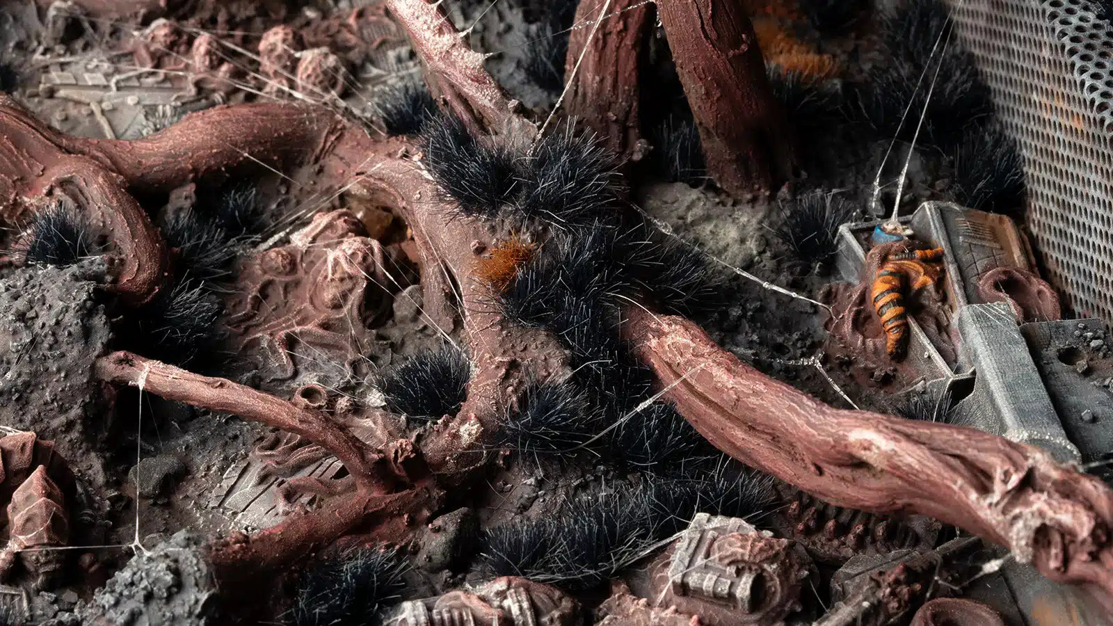 Professional sci-fi diorama featuring Alien Void tufts for a sinister, lightless environment.