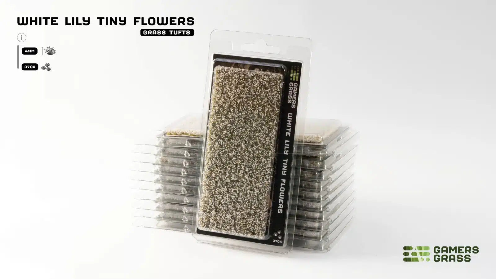 Protective blister packaging for the GamersGrass White Lily 4mm floral tuft set