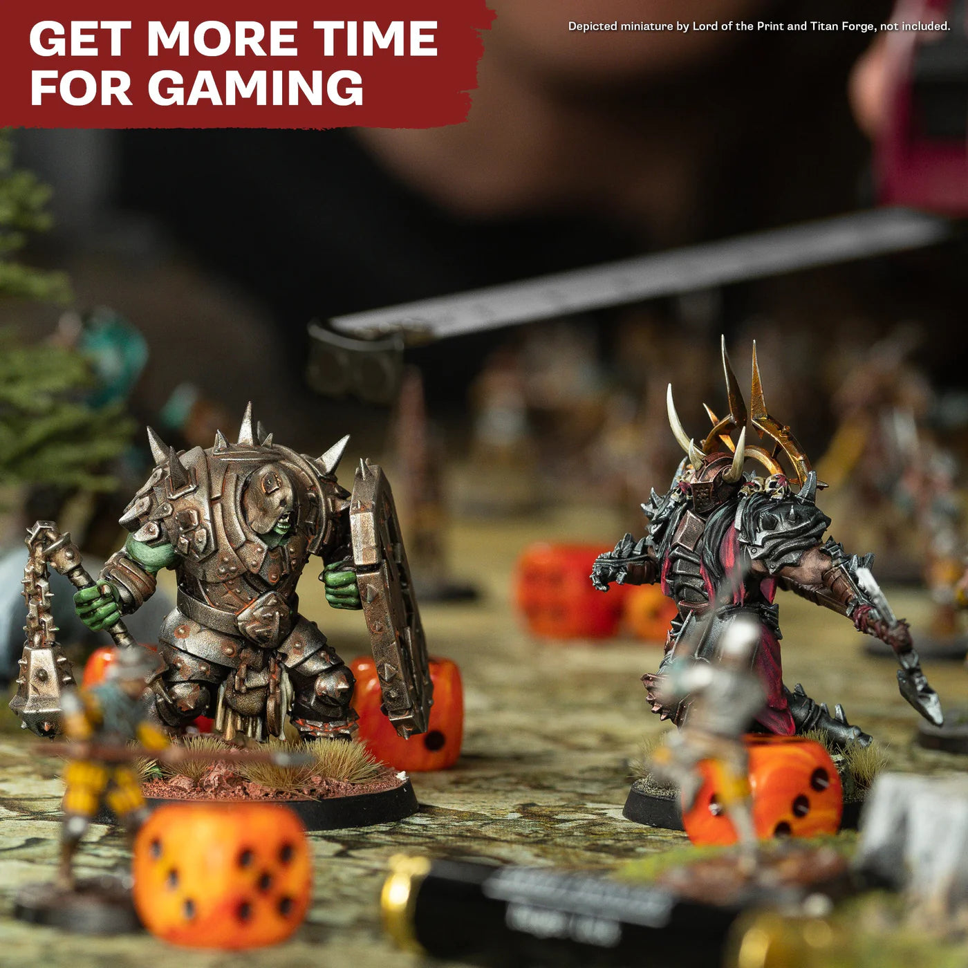 High-detail painted miniatures on a tabletop, highlighting the results achieved with the Hobby Tool Kit system.
