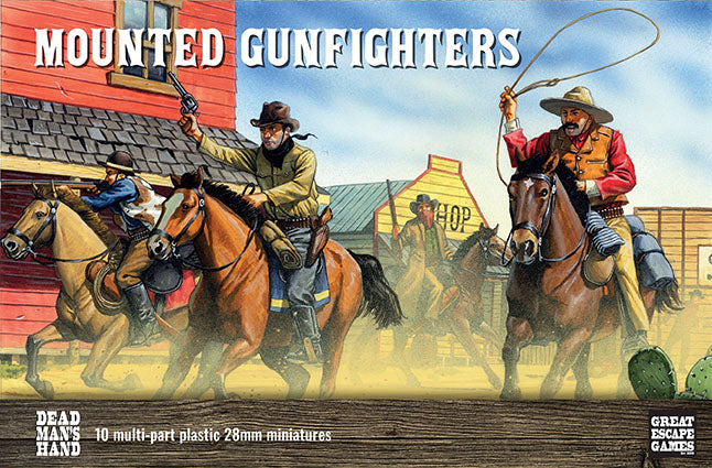 Great Escape Games Dead Man’s Hand Mounted Gunfighters 28 mm Scale Model Plastic Figures