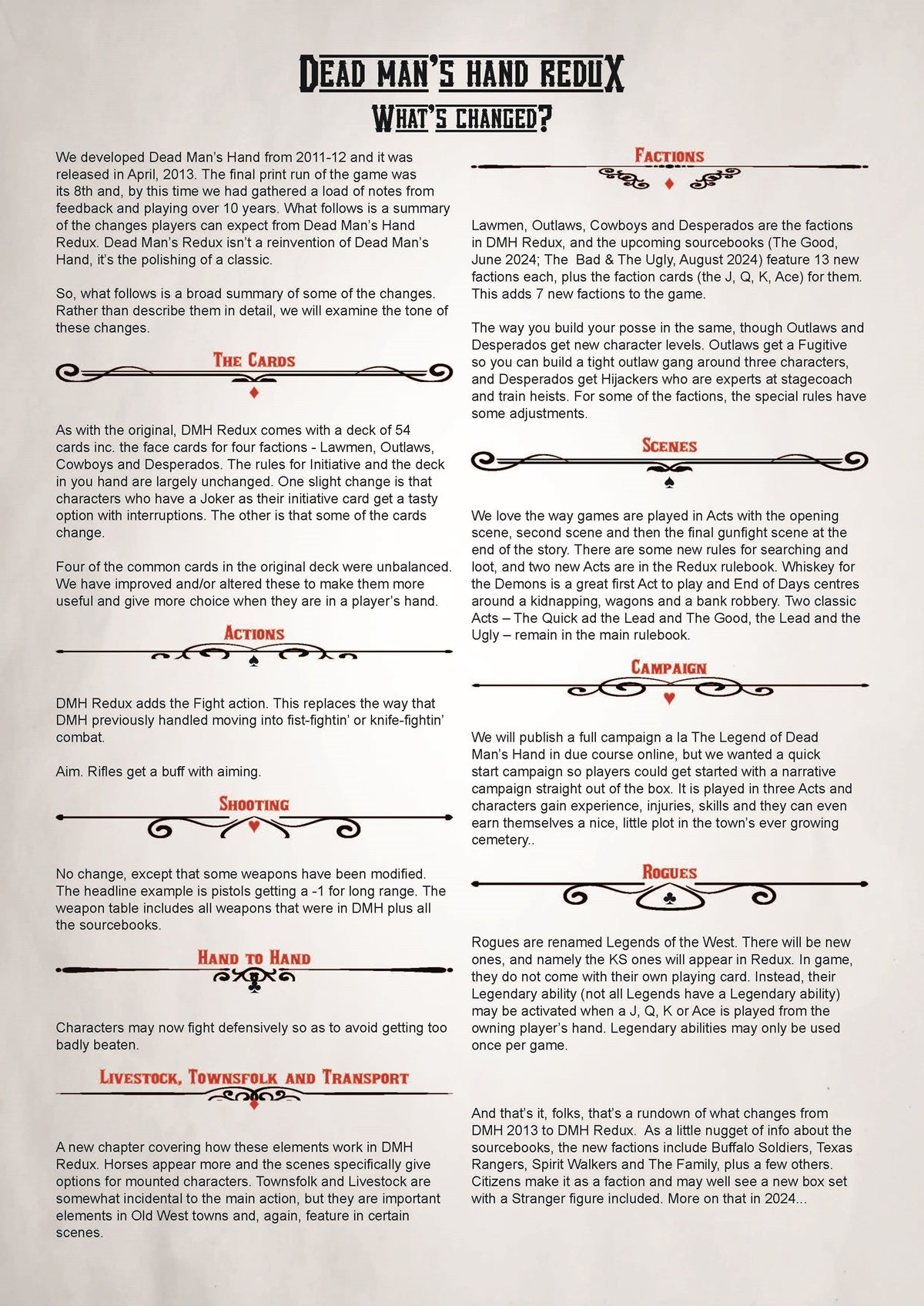 Dead Man’s Hand Redux Starter Set Redux Update Notes