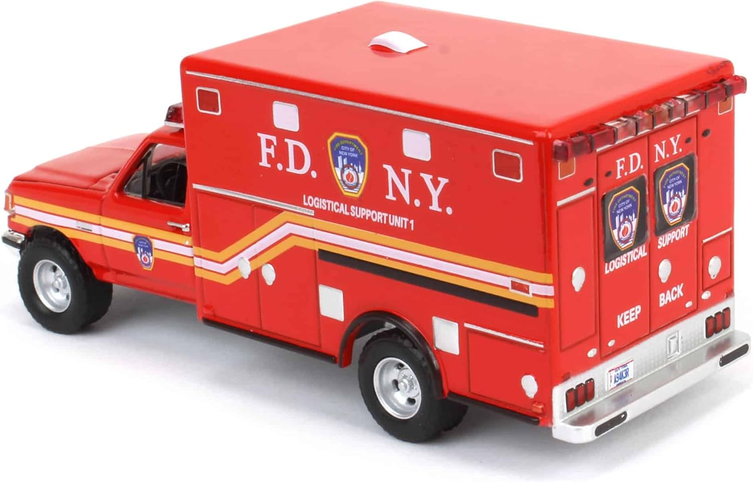 Left Rear Side profile of 1989 Ford F-350 FDNY Ambulance with official markings