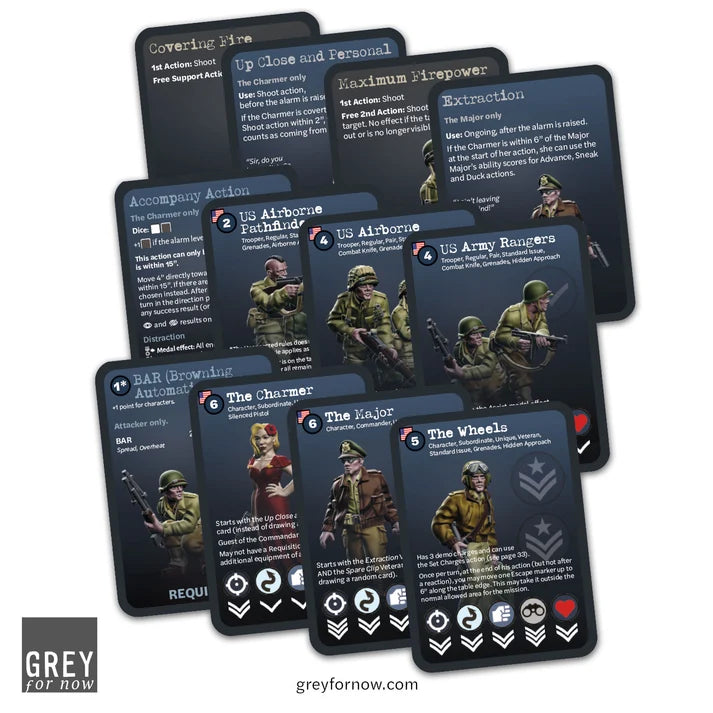 Fan array of 02 Hundred Hours US OSS recruitment requisition veteran and special rules cards
