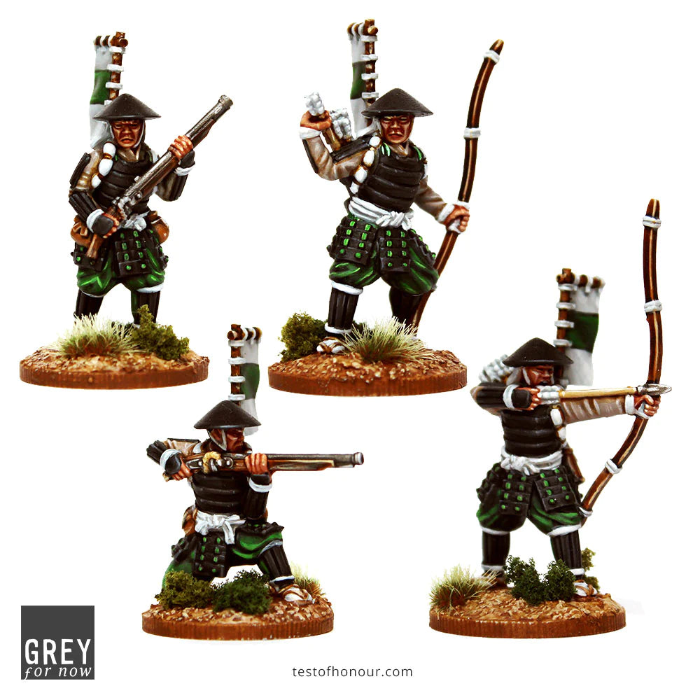 Grey For Now Games Test of Honour Ashigaru with Bows and Muskets 28mm scale metal figures