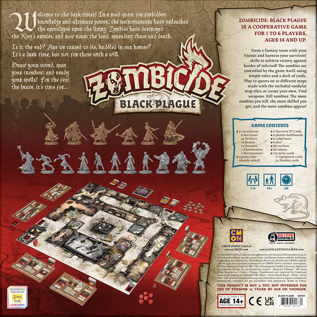 Zombicide: Black Plague Miniatures Game Set Back Of Box