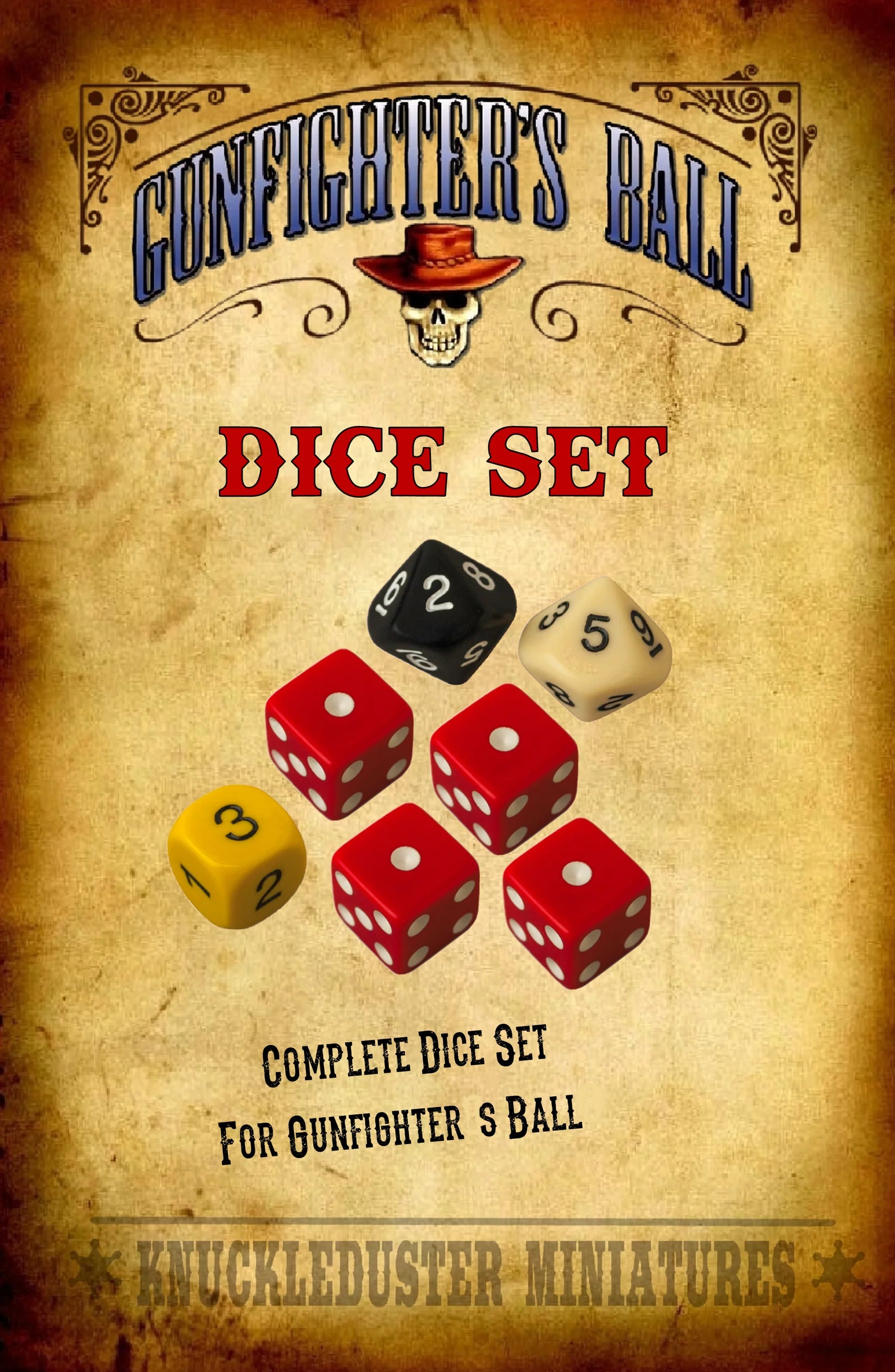 Custom dice included in Gunfighter’s Ball Deluxe Starter Set
